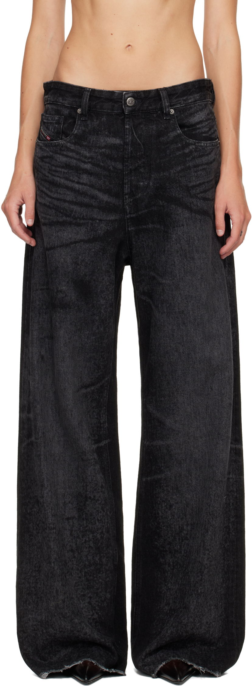 Jeans Diesel 1996 D-Sire Distressed Wide-Leg Jeans Svart | A21497 007DB