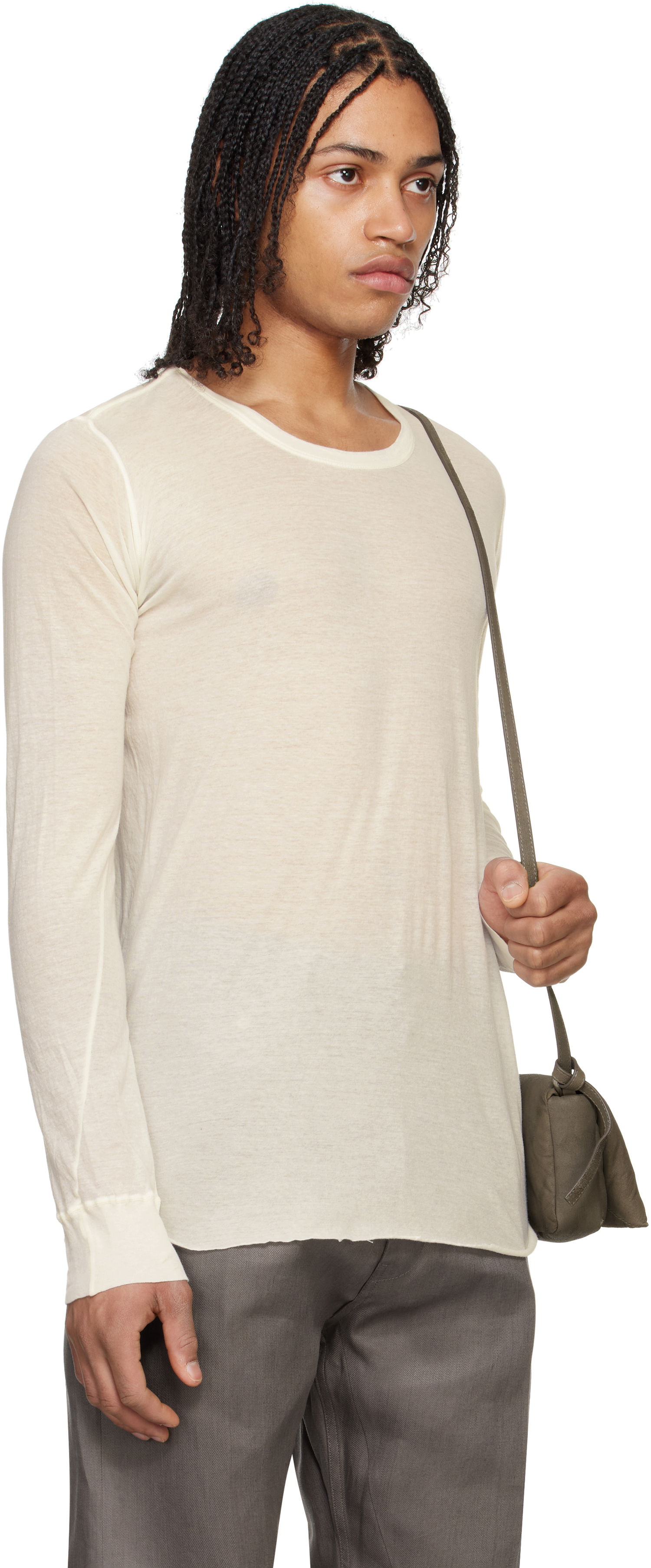 T-shirt Rick Owens Rick Owens Hollywood Basic Long Sleeve T-Shirt Beige | RU01E5252 UC, 1