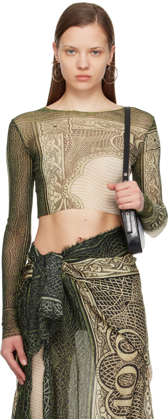 Crop top Jean Paul Gaultier Gaultier 'The Cartouche' Long Sleeve Crop Top Grön | 24/25-U-TO018-T515-400300156