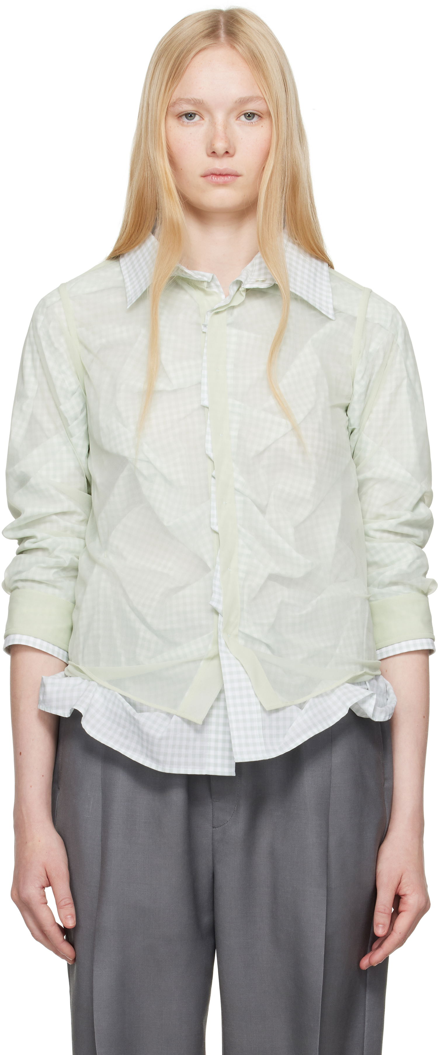 Skjorta Maison Margiela Maison Margiela Layered Gingham Shirt Grön | S51DT0016 MTJ024, 0