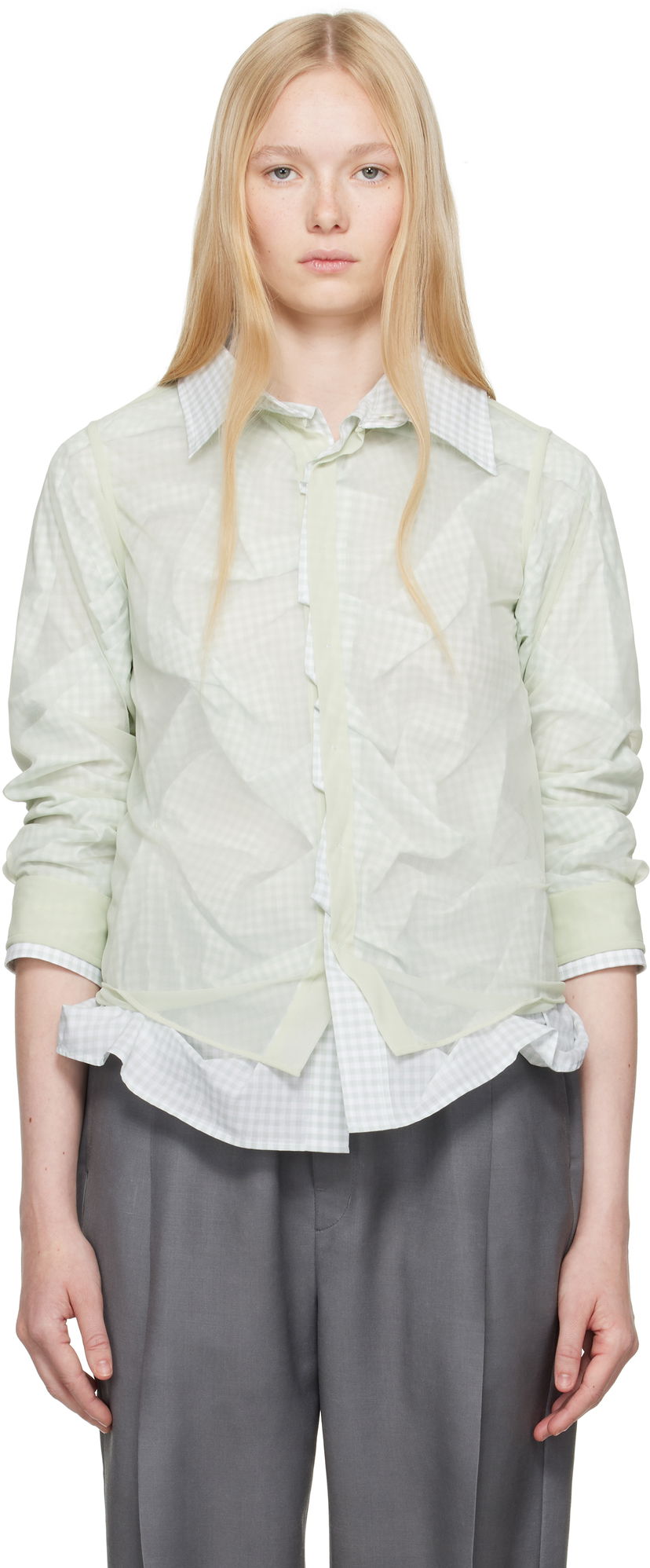 Skjorta Maison Margiela Maison Margiela Layered Gingham Shirt Grön | S51DT0016 MTJ024