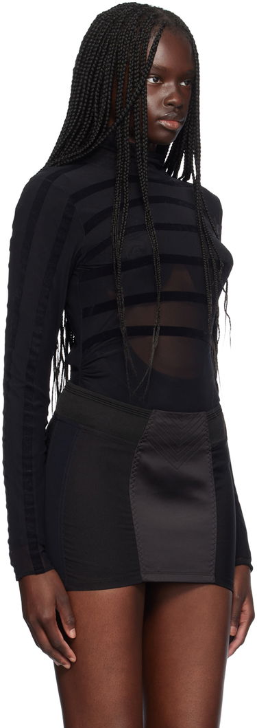 T-shirt Jean Paul Gaultier Jean Paul Gaultier Striped Flocked Semi-Sheer Turtleneck Bodysuit Svart | 24/30-F-BD048I-T004-0000, 1