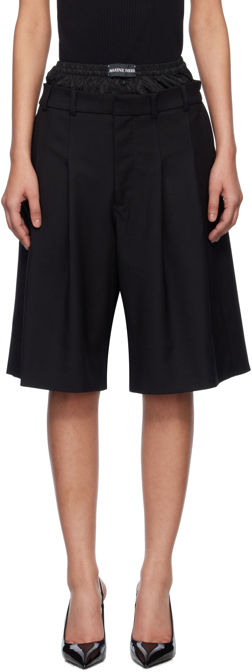 Shorts Marine Serre Marine Serre Virgin Wool Twill Shorts Svart | MSH010A RWOV0001