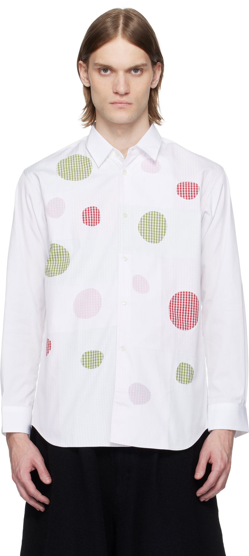 Skjorta Comme des Garçons Comme des Garçons Cotton Poplin Check Appliqué Shirt Vit | FO-B007-051