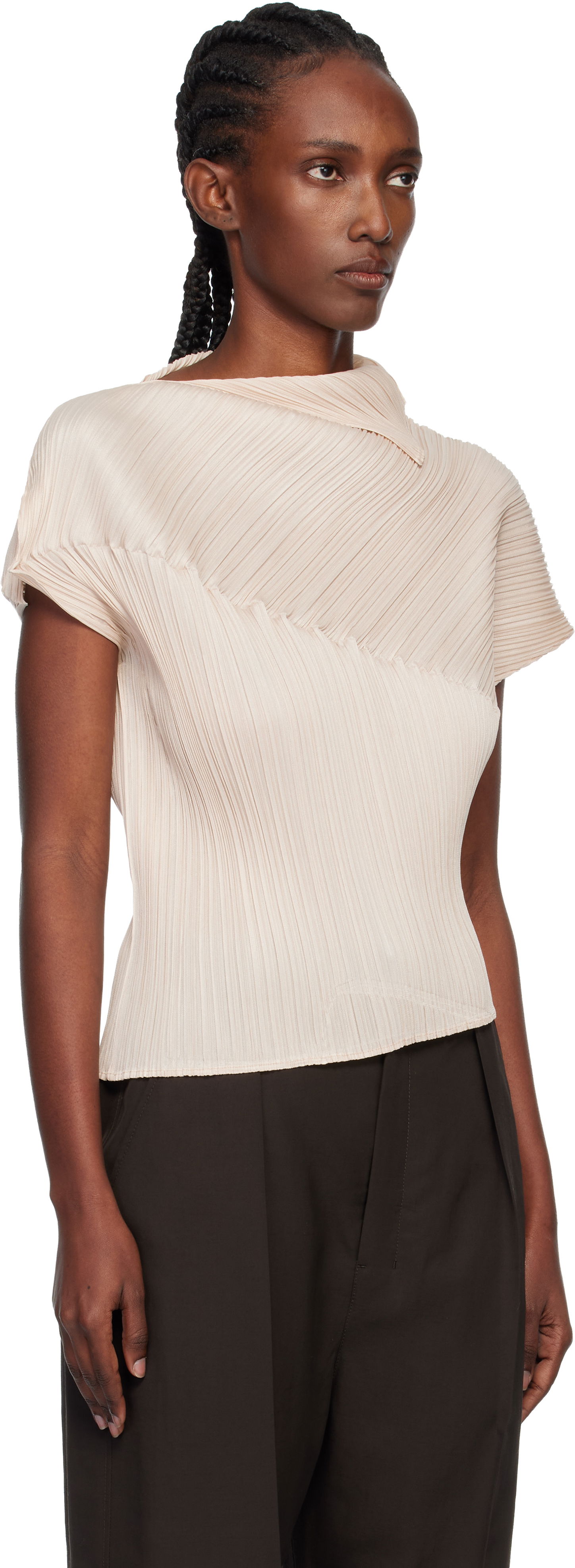 T-shirts och linne Pleats Please Issey Miyake Pleats Please Issey Miyake Pleated Asymmetric Leap Top Beige | PP58JK461, 1