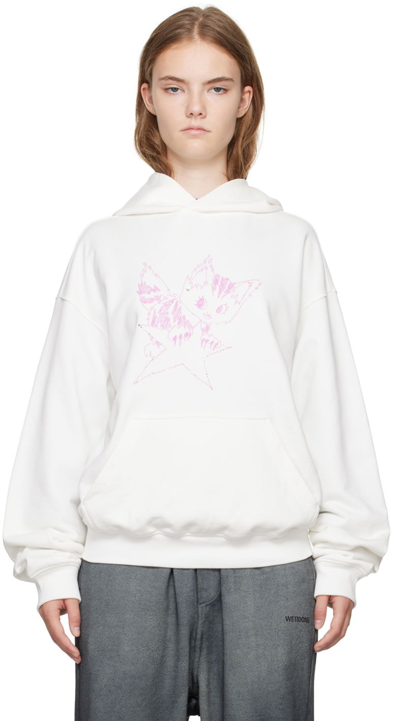 Sweatshirt We11done Fitted Hoodie With Graphic Print Vit | WD-TH2-24-832-U-IV