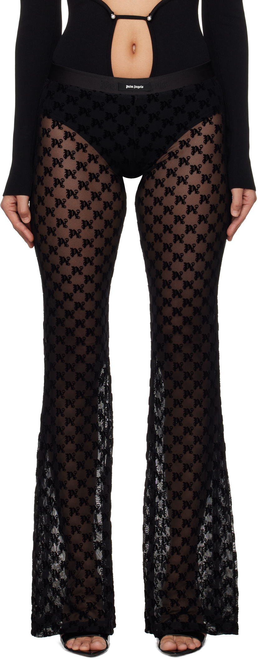 Byxor Palm Angels Monogram Tulle Trousers Svart | PWCA101F24FAB0011010
