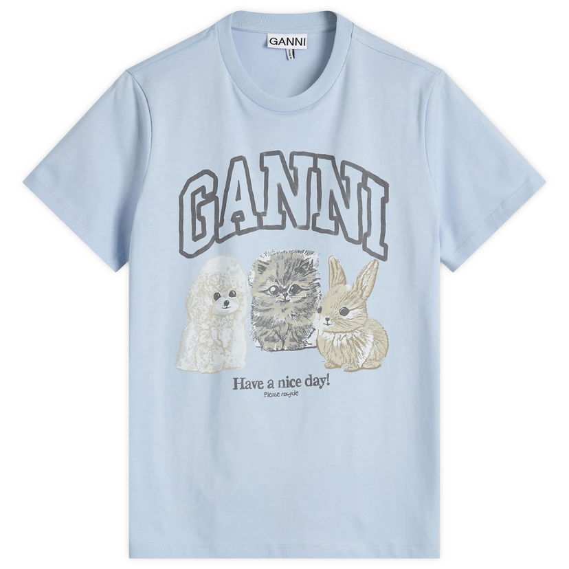T-shirt GANNI GANNI Women's Relaxed T-Shirt with Animal Print Blå | T4278-570