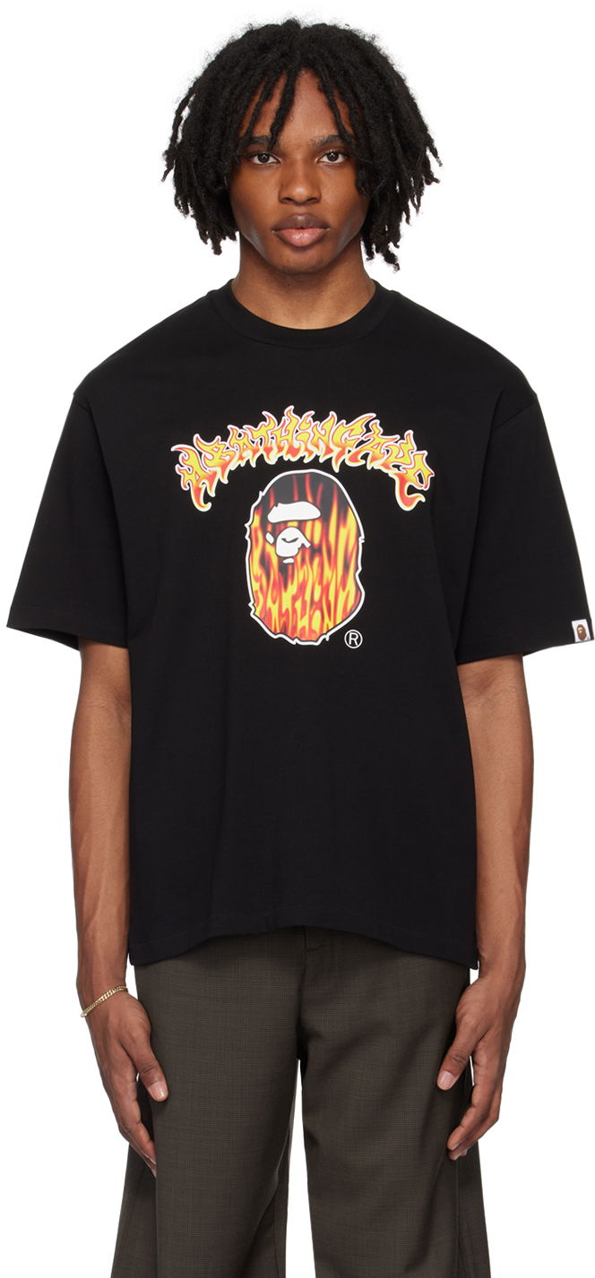 T-shirt BAPE BAPE Black Mad Flame Ape Head T-Shirt Svart | 001TEK301320M