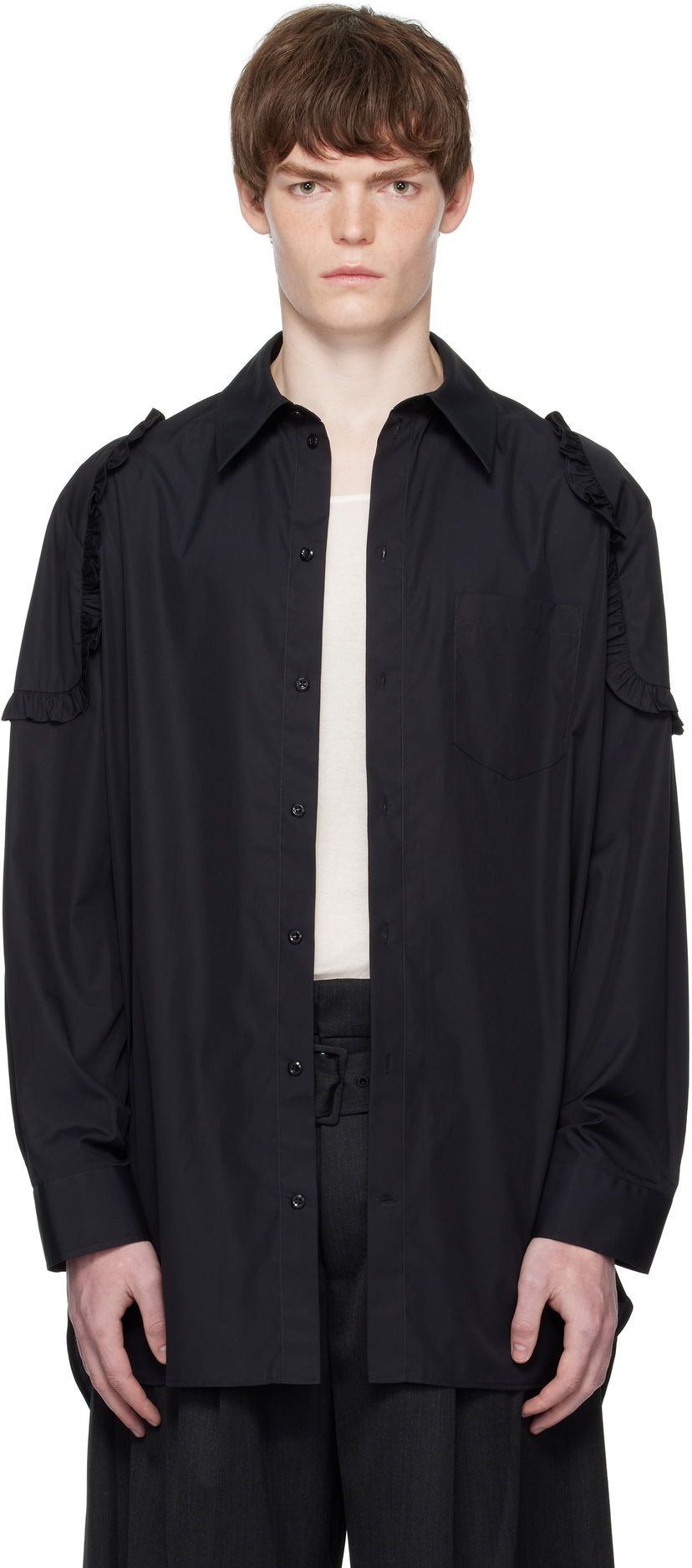 Skjorta Simone Rocha Simone Rocha Ruffle Shoulder Patch Tunic Shirt Svart | 5383 1025