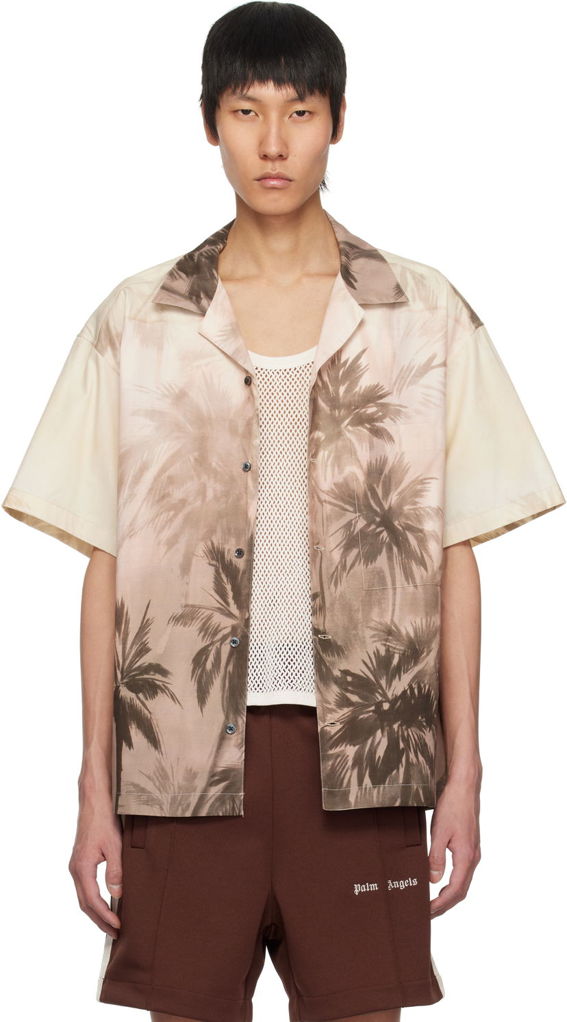 Skjorta Palm Angels Palm Angels Sunset Palms Bowling Shirt Beige | PMGG00AS25FAB0026110