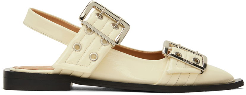 Kläder GANNI GANNI Feminine Buckle Ballerina Flats Vit | S2581