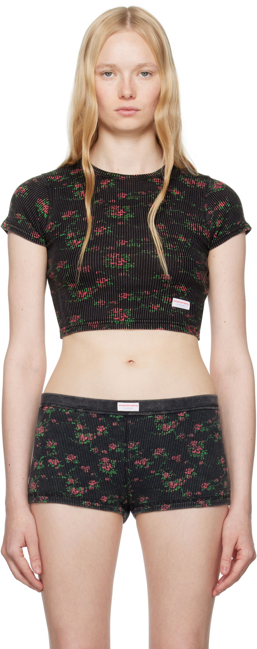 Trosor Alexander Wang Alexander Wang Floral-Print Ribbed Baby T-shirt Svart | 8C2238046P