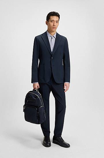 Skjorta BOSS Slim-Fit Performance-Stretch Printed Shirt Blå | 50545269, 1