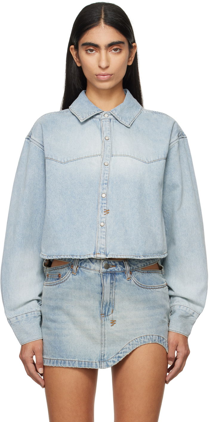 Skjorta Ksubi Crop Long Sleeve Shirt Blå | WEX24SH003