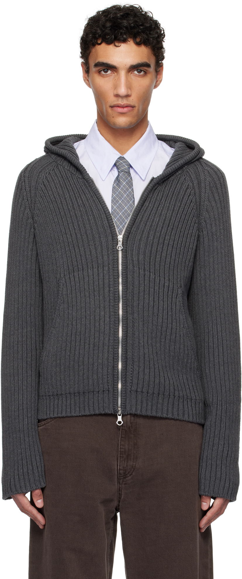 Sweater OUR LEGACY OUR LEGACY Level Zip-Up Knit Hoodie Grå | M2253LD