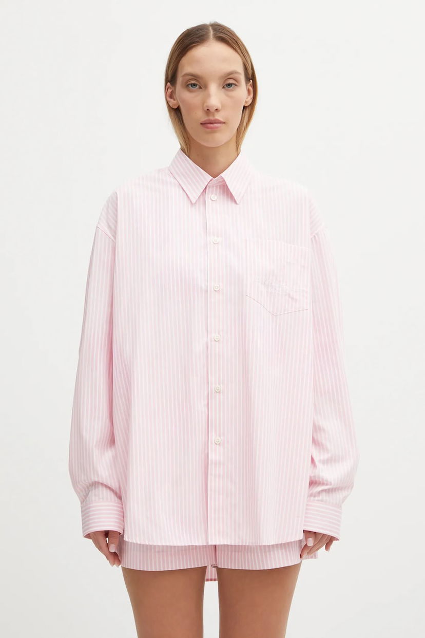 Skjorta Sporty & Rich Sporty & Rich Eden Script Oversized Relaxed Cotton Shirt with Classic Collar Flerfärgad | SI00760673ST64