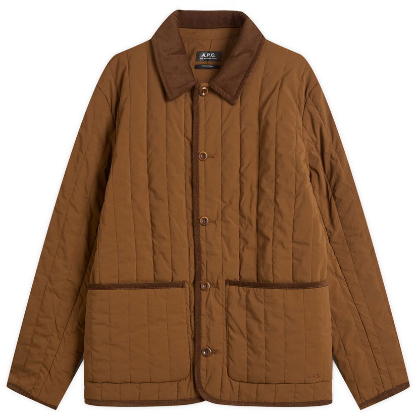 Jacka A.P.C. Men's Leone Technical Canvas Quilted Jacket, Size Small Brun | PAAGA-M32007-CAA
