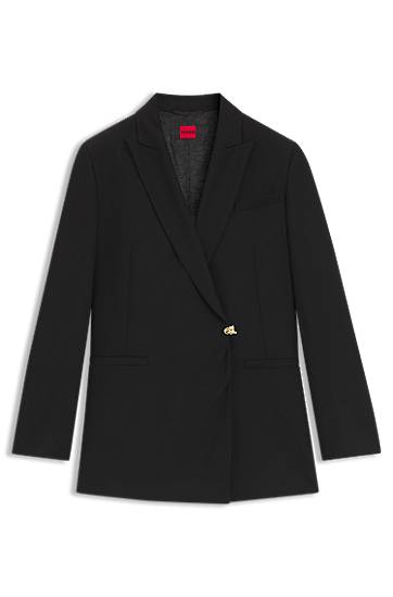 Jacka BOSS Regular-fit waisted blazer with wrap front Svart | 50547195, 0