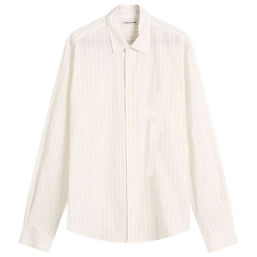 Skjorta YMC YMC Curtis Striped Shirt, Size Small Beige | P2ZAI-10