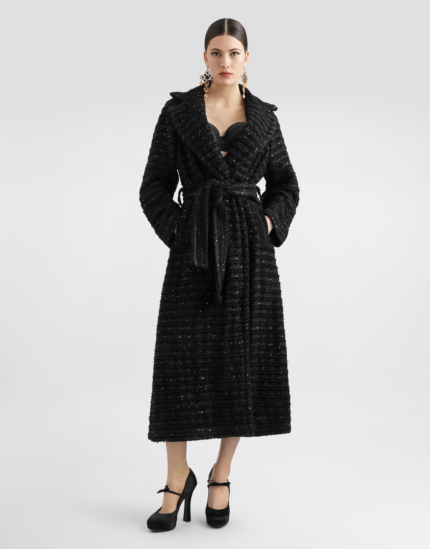 Rockar Dolce & Gabbana Dolce & Gabbana Tweed Coat with Micro-Sequin Embellishment Svart | F0W3FTHUMKNN0000, 1