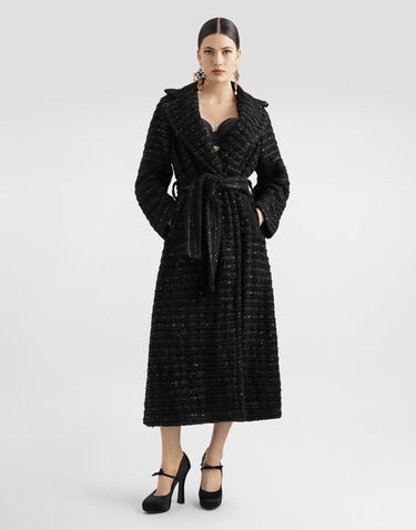 Rockar Dolce & Gabbana Dolce & Gabbana Tweed Coat with Micro-Sequin Embellishment Svart | F0W3FTHUMKNN0000, 1