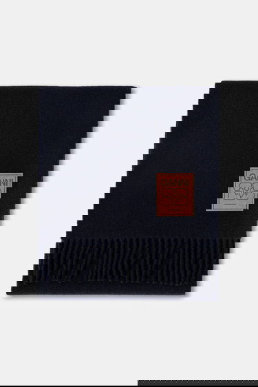 Halsduk GANNI Double Face Wool Solid Fringed Scarf Mörkblå | A6931, 1