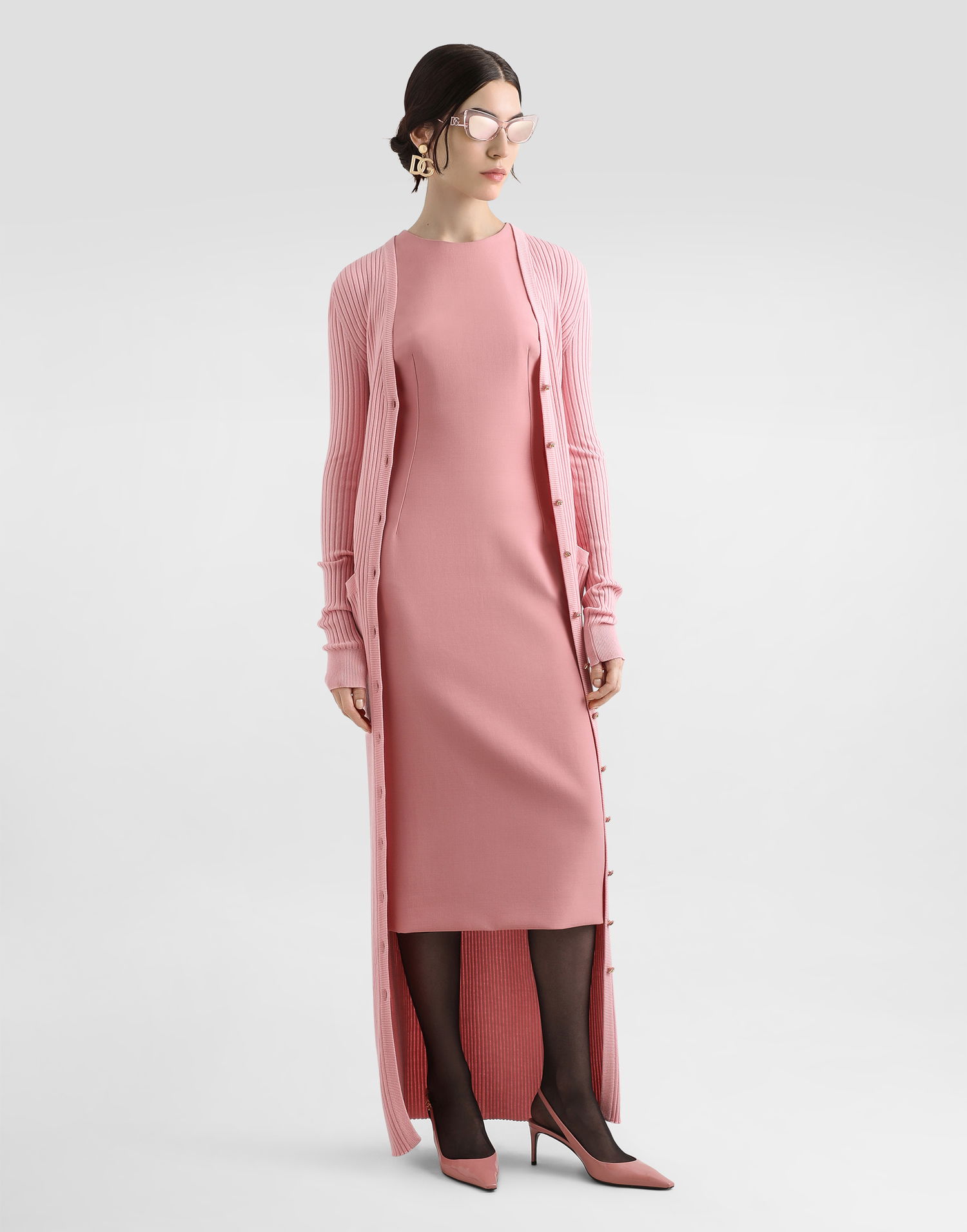 Sweater Dolce & Gabbana Dolce & Gabbana Women's Long Ribbed Wool Cardigan Rosa | FXV37TJCVXGF2528, 1