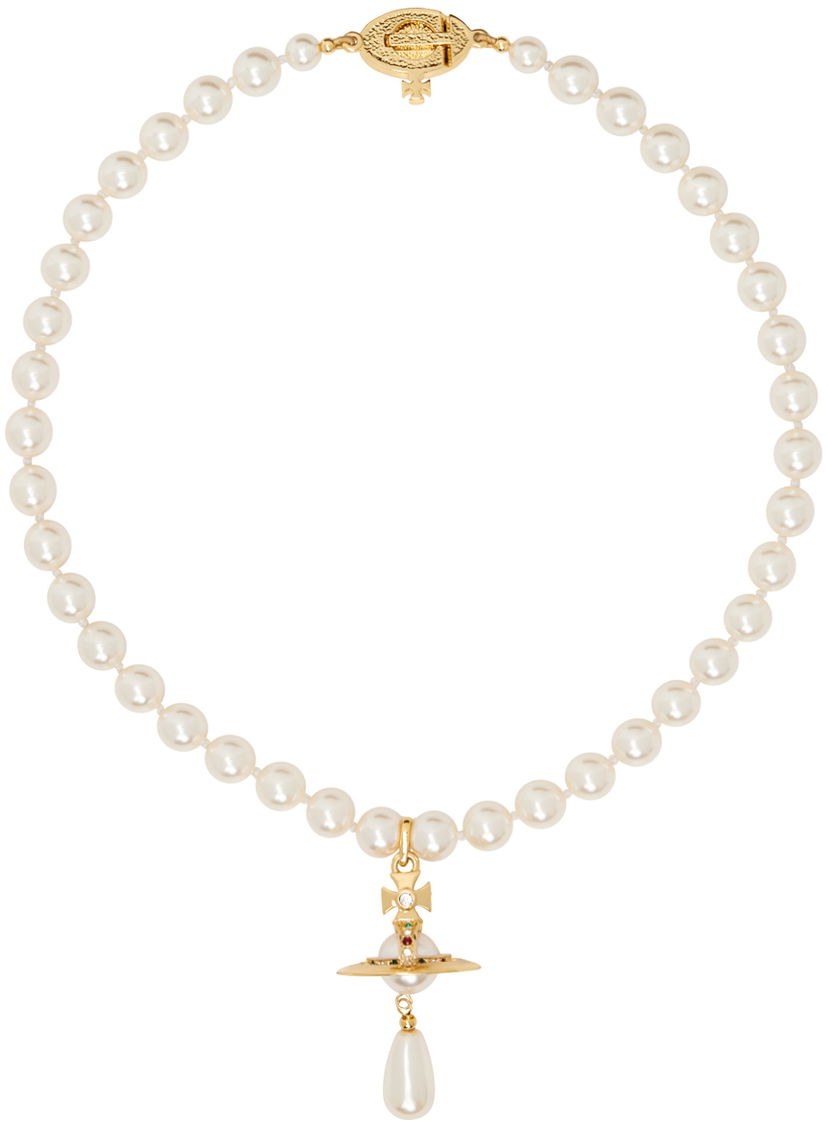 Halsband Vivienne Westwood Pearl Drop Choker Necklace Metallisk | 63030008-02R118-CN