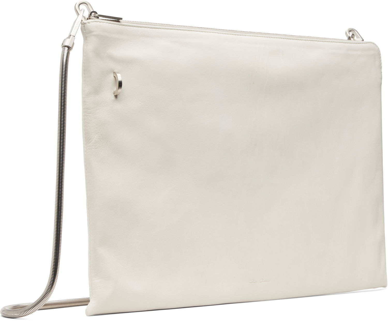 Axelväska Rick Owens Concordians Leather Pouch with Silver-tone Chain Strap Vit | RR02E1417 LBHH, 1