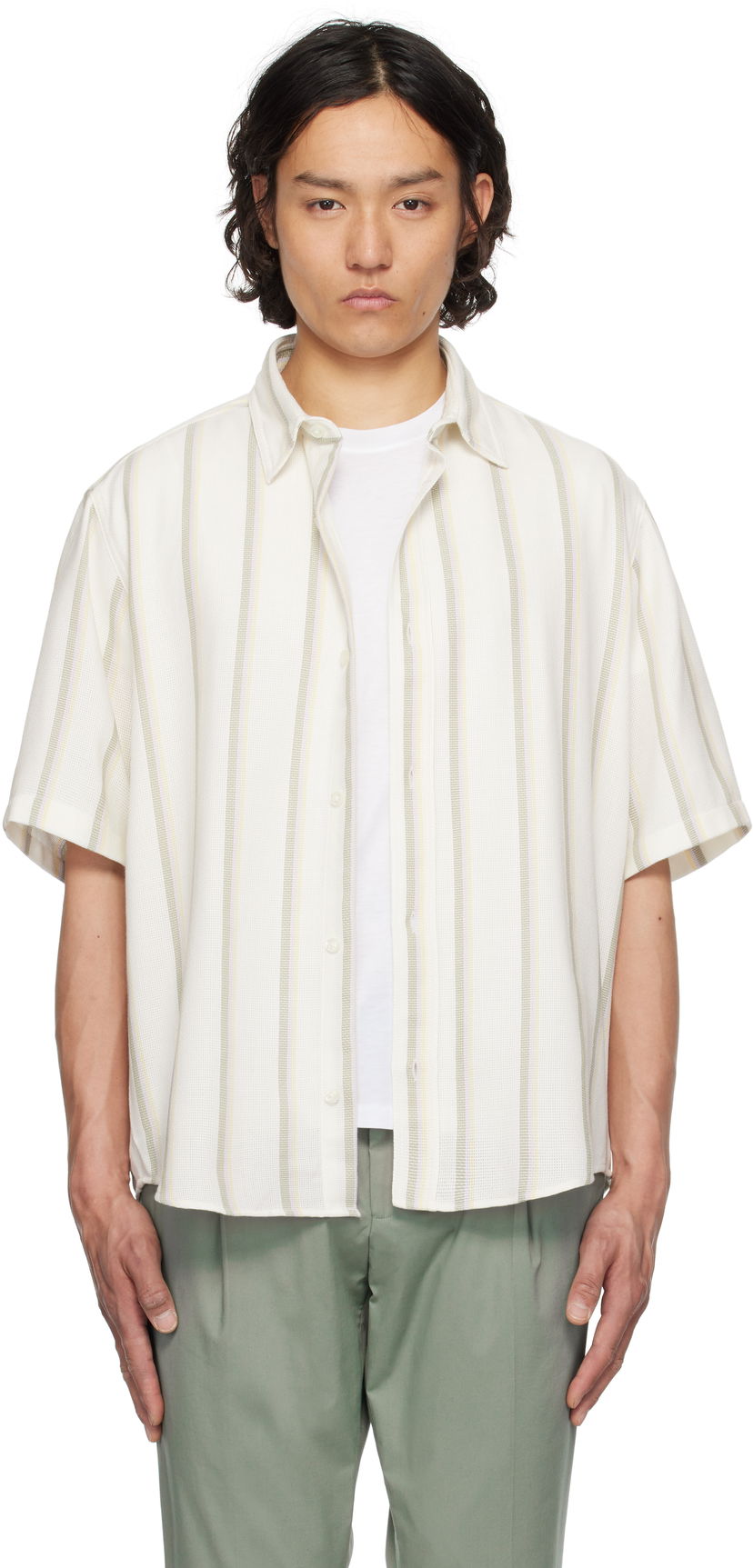 Skjorta BOSS Hugo Loose-Fit Striped Open-Weave Shirt Beige | 50539341