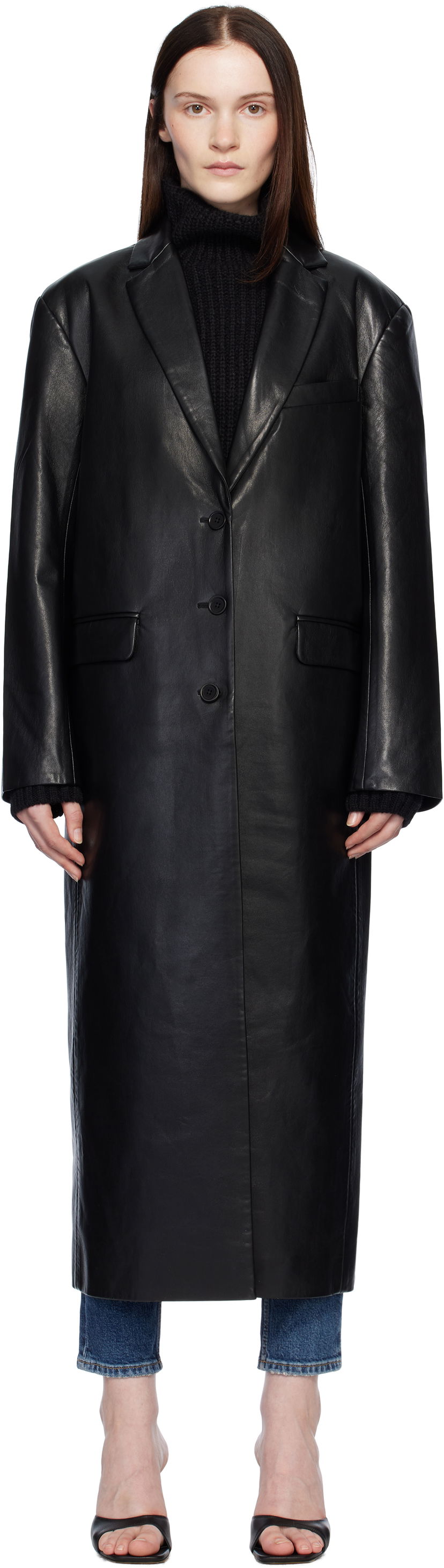 Rockar Anine Bing Quinn Oversized Faux Leather Trench Svart | A-01-10220-000