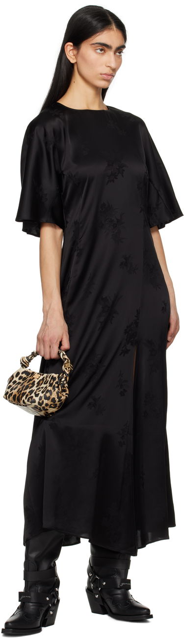 Klä GANNI GANNI Fluid Satin Jacquard Slit Maxi Dress Svart | W0255, 3