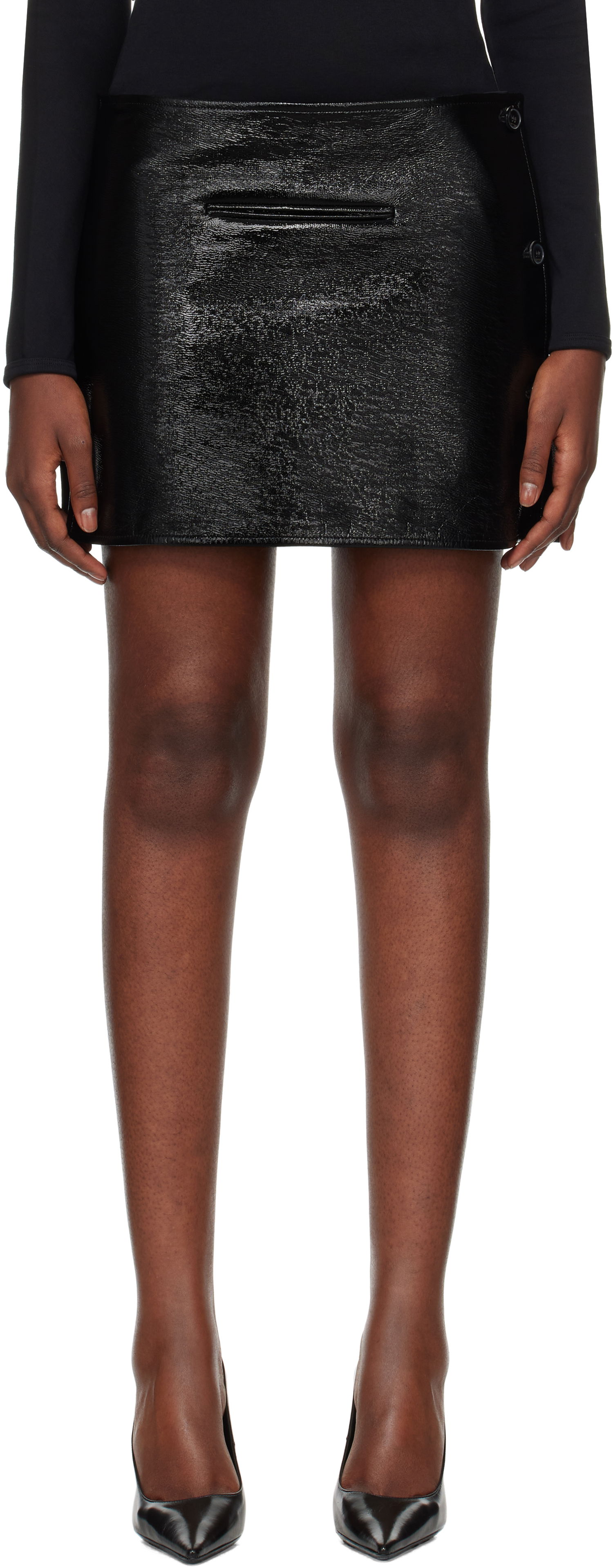 Kjol Courrèges Vinyl Asymmetrical Miniskirt Svart | 424CJU204VY0014, 0