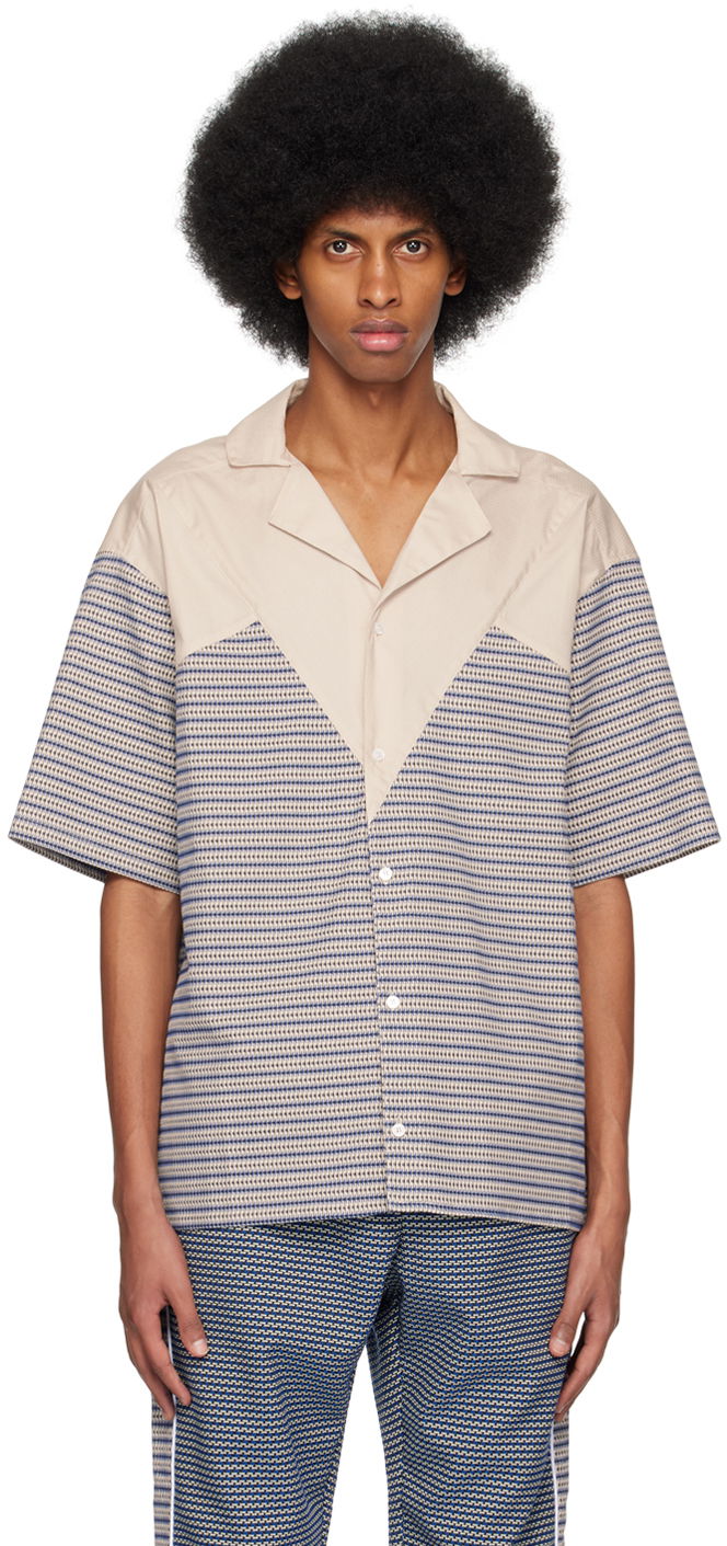 Skjorta Ahluwalia Short Sleeve Button-Up Shirt Beige | M-AHLU-TO010-SS23-FA88-BE