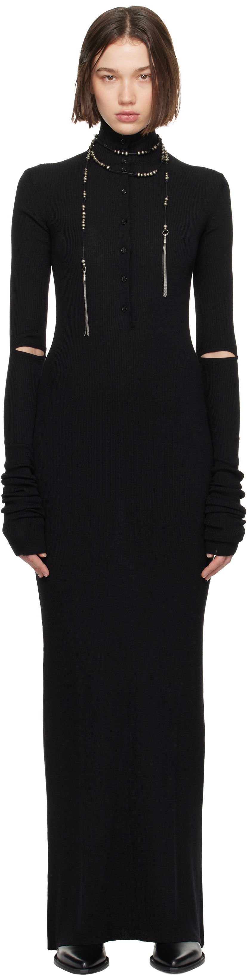 Klä Ann Demeulemeester Serafino Rib Maxi Dress Svart | 2402-W-KN01-KN043-099
