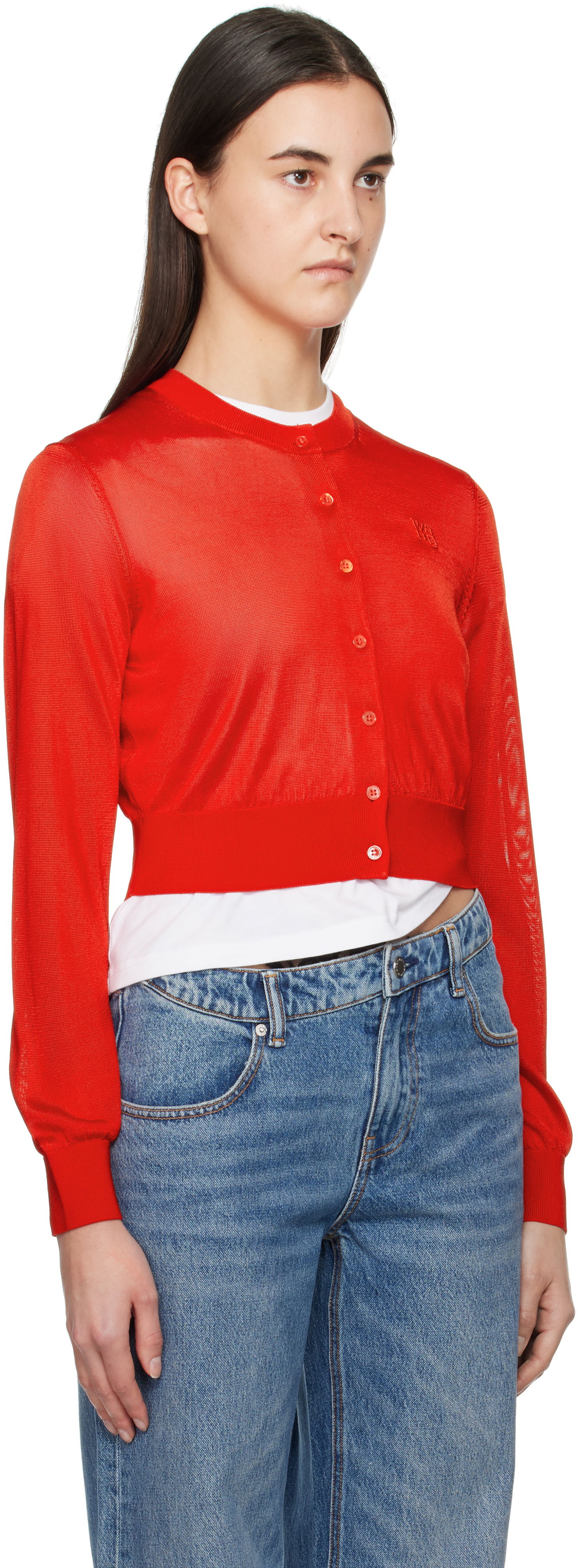 Sweater Alexander Wang Alexanderwang.t Embroidered Cropped Cardigan Blå | 4KC1253070, 1