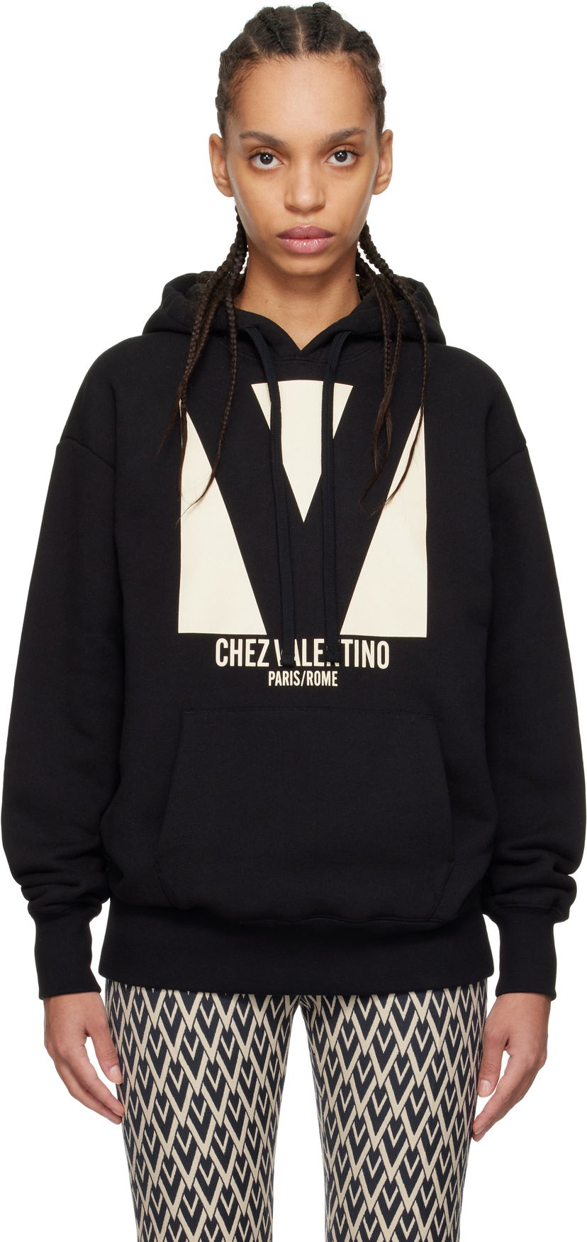 Sweatshirt Valentino Valentino 'Chez Valentino' Print Cotton Hoodie Svart | 6B3MF24I960