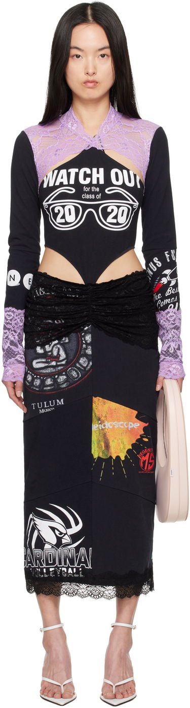 Klä Marine Serre Marine Serre Regenerated T-Shirt & Lace Midi Dress Svart | WDR354A UJER0003, 0