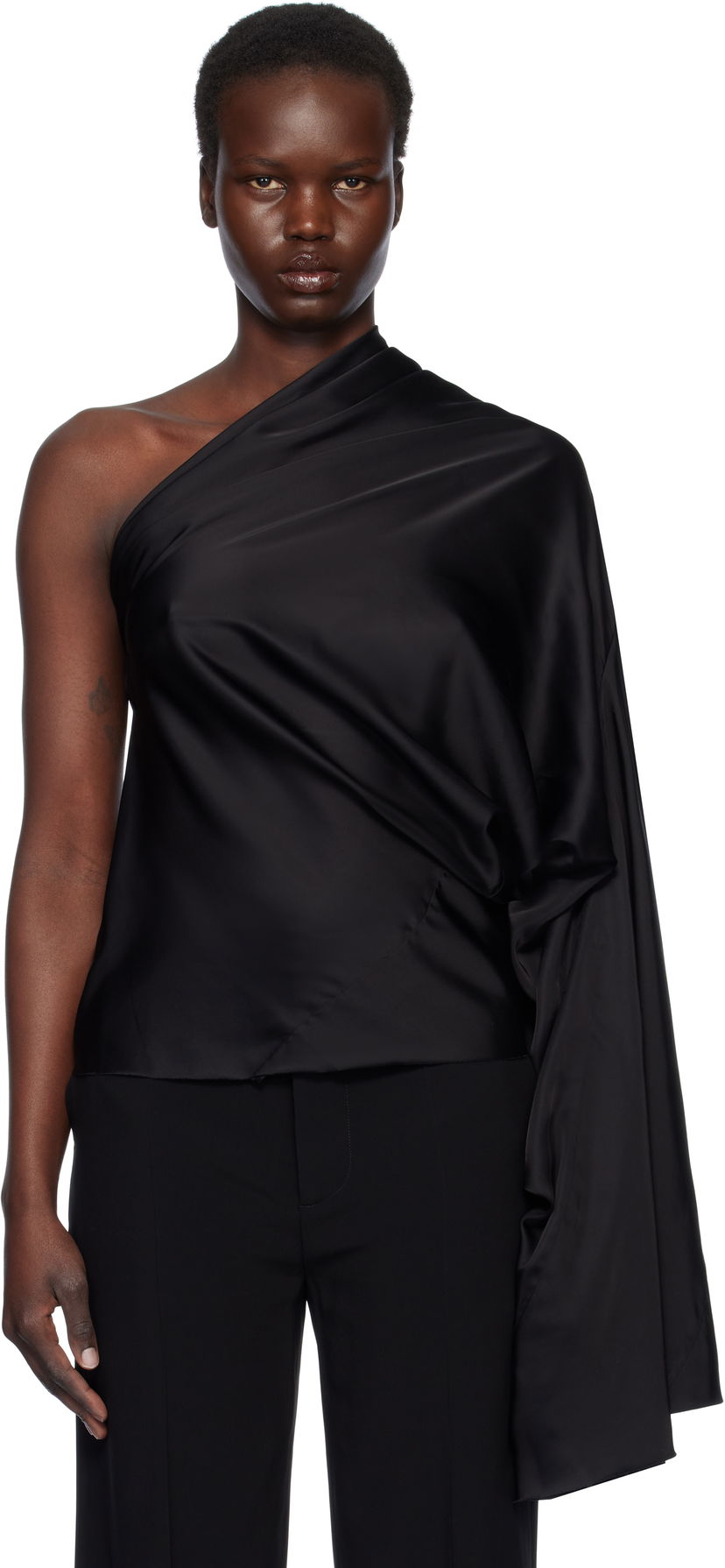Linne Rick Owens Rick Owens Hollywood One Sleeve Top Svart | RP01E7234 SCH