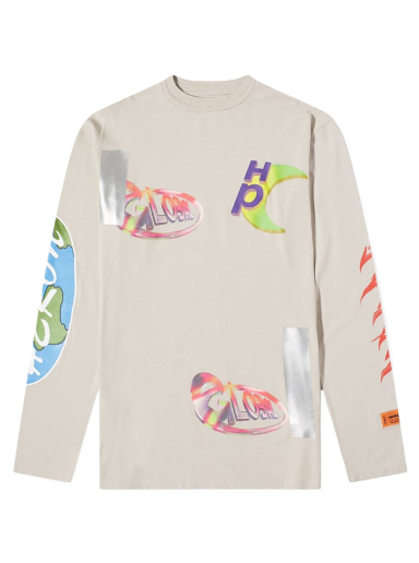 T-shirt HERON PRESTON Global Collage Oversized Tee Beige | HMAB022S22JER0010945