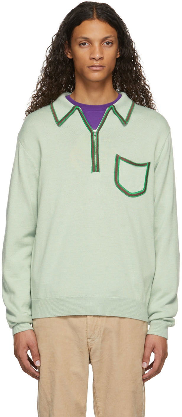 Polotröja Awake NY Sweet Memory Long Sleeve Zip-Up Knit Polo with Contrast Trim Grön | AWK-FW21-KN005, 0