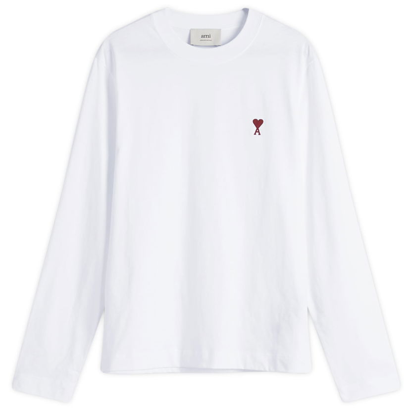 T-shirt AMI AMI Small A Heart Long Sleeve T-Shirt, Size Large Vit | BFUTS235-724-100