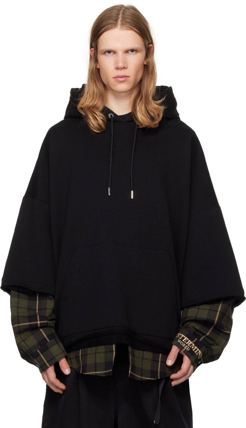 Sweatshirt Mastermind WORLD Layered Boxy Hoodie Svart | MW24S13-SW008-900