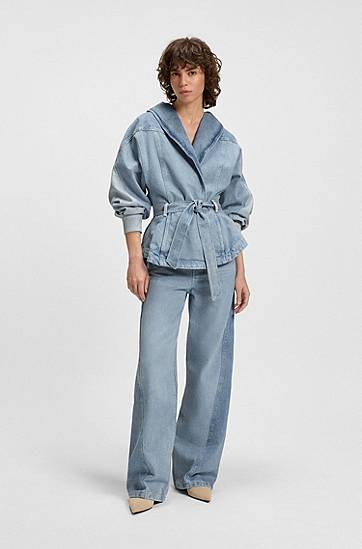 Jacka BOSS Denim Peplum Jacket with Belt Blå | 50554678, 1