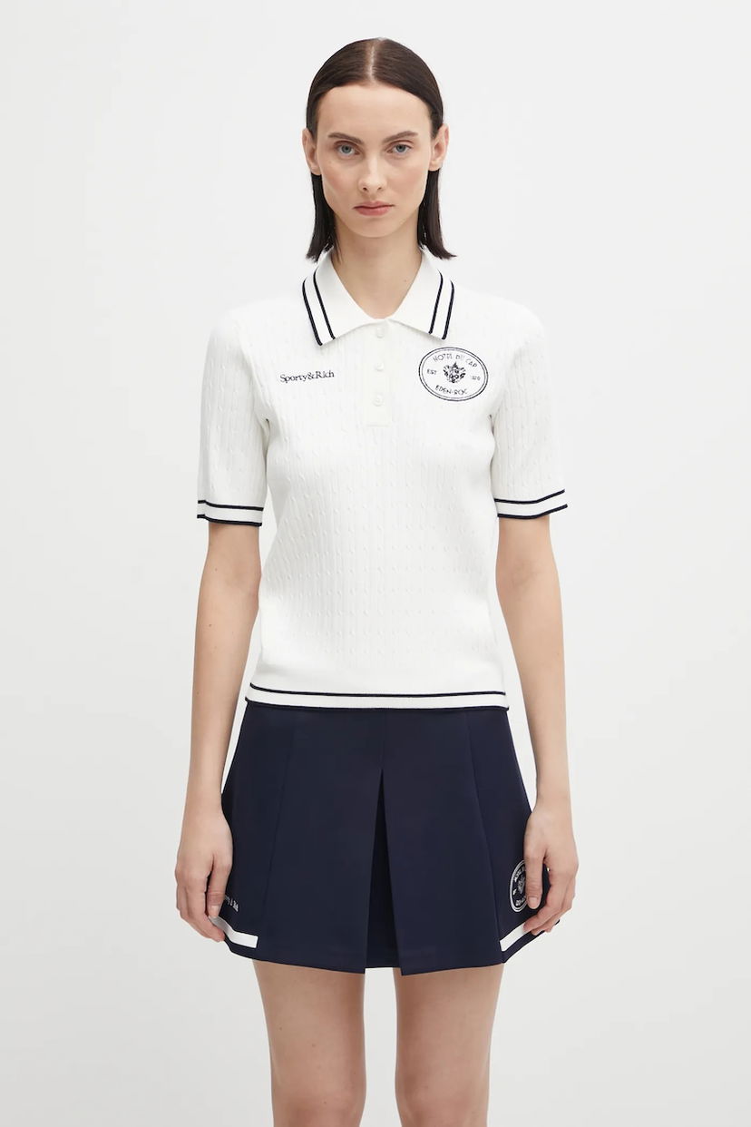 Polotröja Sporty & Rich Polo Eden Crest Cable Knit Vit | TO06860666WH50