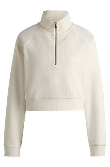 Sweater BOSS Cropped Cotton Terry Sweatshirt with Embroidered Logo Vit | 50537102