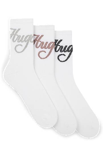 Strumpor BOSS Three-pack of short-length socks with sparkly logos Vit | 50546384, 0