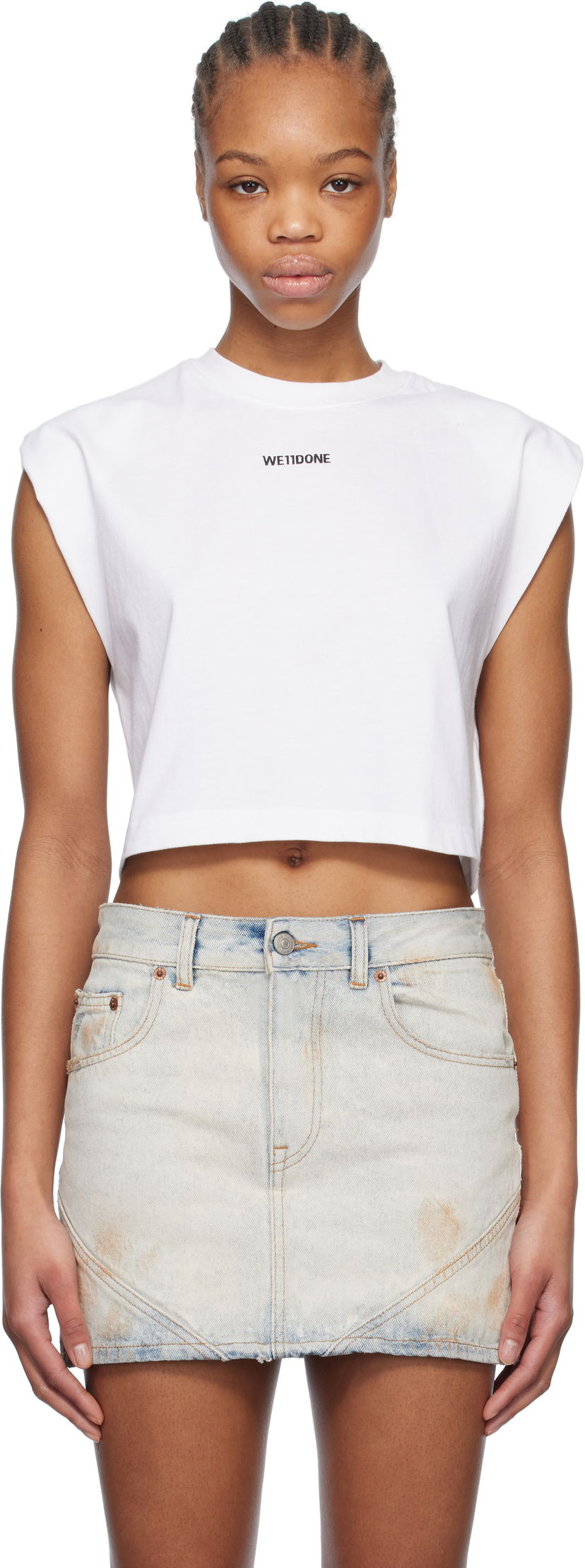 Linne We11done We11done Sleeveless Crop Top Vit | WD-TT0-25-710-W-WH
