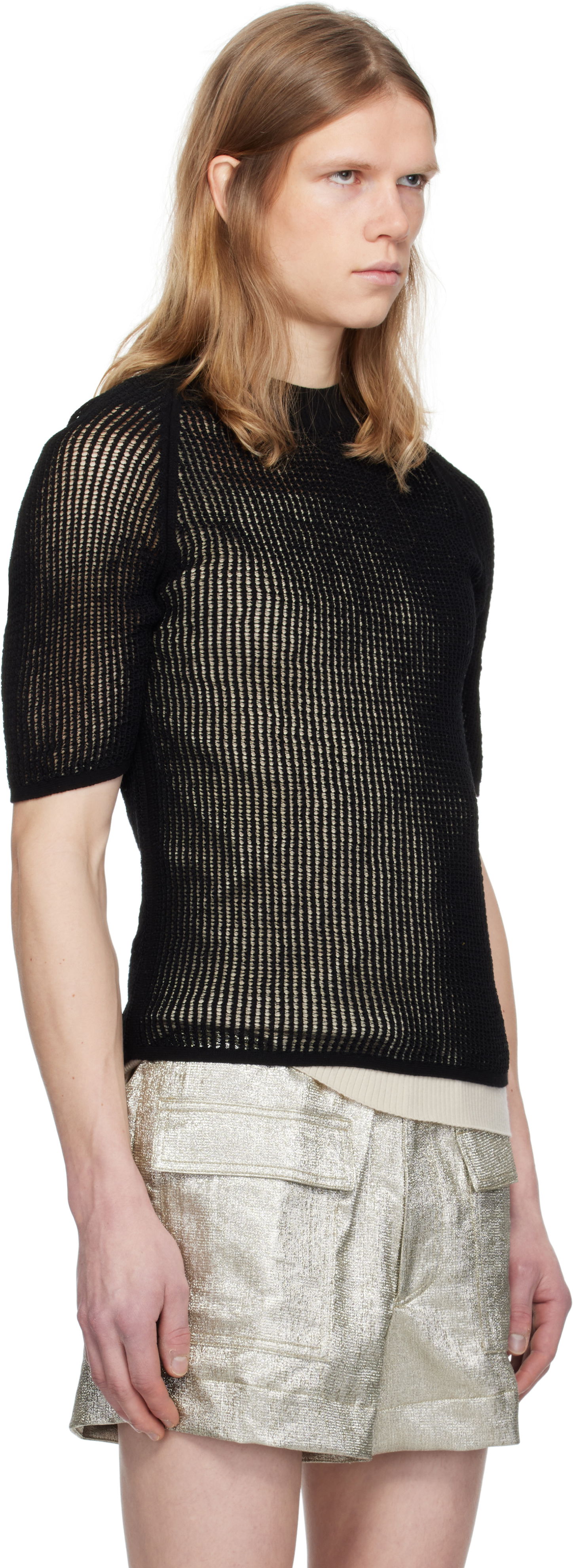 Sweater Dries Van Noten Dries Van Noten Open-Knit T-Shirt Svart | 251-021210-1709, 1